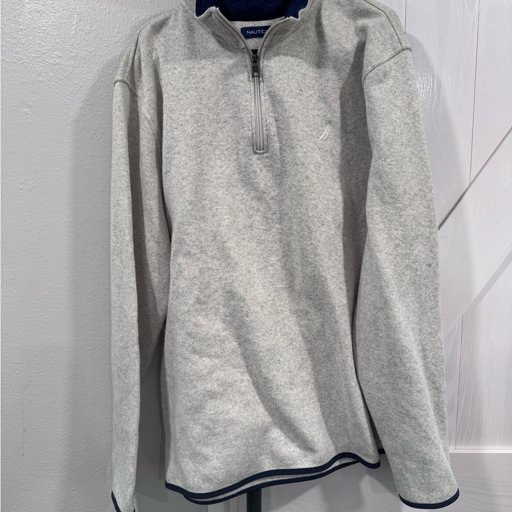 Nautica Gray/White Quarter Zip Sweater